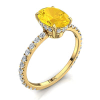 Anello ovale con zaffiro giallo e diamanti tondi San Valentino in oro giallo 1.00 carati
