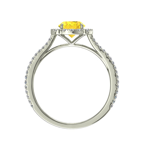 Anello di fidanzamento ovale zaffiro giallo e diamanti tondi Alida in oro bianco 1.30 carati
