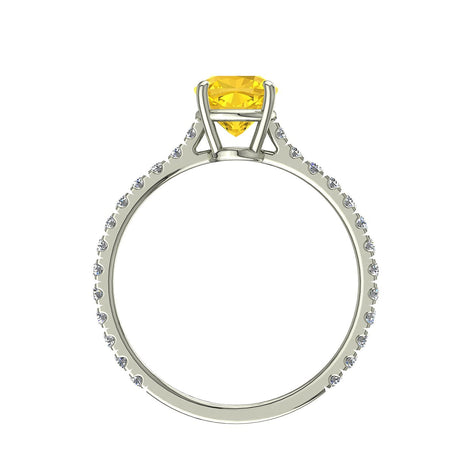 Solitario zaffiro giallo ovale e diamanti tondi Cindirella in oro bianco 1.30 carati