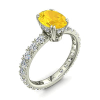 Anello ovale con zaffiro giallo e diamanti tondi Valentina in oro bianco 1.50 carati