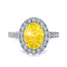 Bague de fiançailles saphir jaune ovale et diamants ronds 1.50 carat Viviane