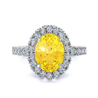 Bague de fiançailles saphir jaune ovale et diamants ronds 1.50 carat Viviane A / SI / Platine