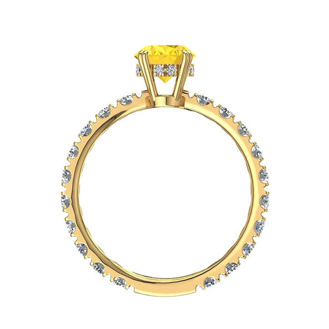 Anello di fidanzamento Valentina in oro giallo 1.50 carati con zaffiro giallo ovale e diamanti tondi