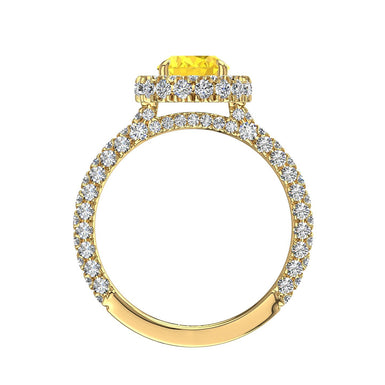 Anello di fidanzamento Viviane con zaffiro giallo ovale da 1.50 carati e diamante rotondo