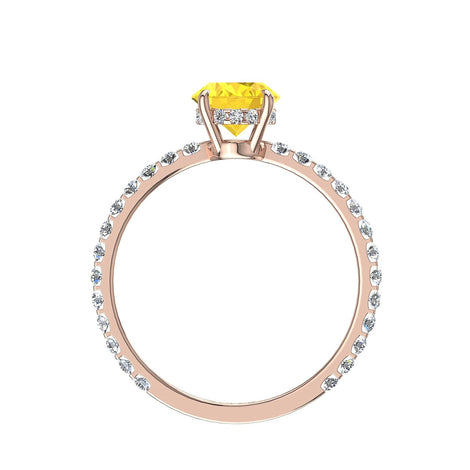 Anello di fidanzamento ovale zaffiro giallo e diamanti tondi San Valentino in oro rosa 1.50 carati