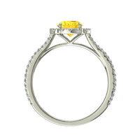 Anello con zaffiro giallo ovale e diamanti tondi Alida in oro bianco 1.60 carati