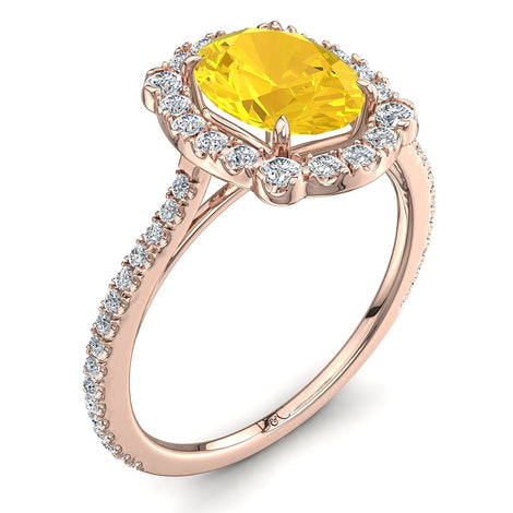 Solitario zaffiro giallo ovale e diamanti tondi Alida in oro rosa 1.60 carati