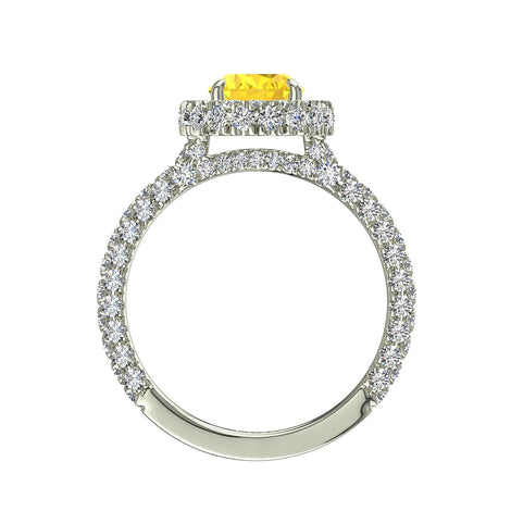 Anello Viviane ovale zaffiro giallo e diamanti tondi oro bianco 1.70 carati