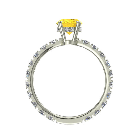 Solitario Valentina in oro bianco 2.00 carati con zaffiro giallo ovale e diamanti tondi