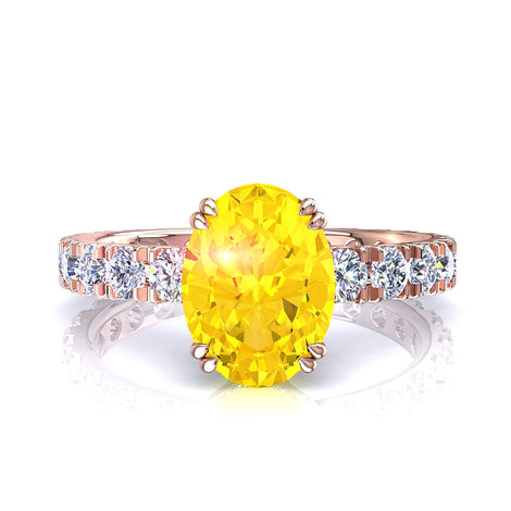 Anello di fidanzamento ovale zaffiro giallo e diamanti tondi 2.20 carati oro rosa Valentina