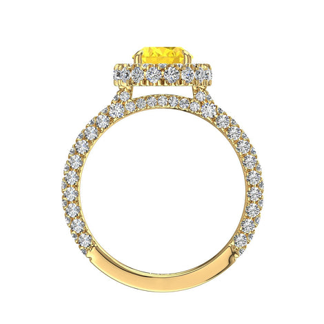 Solitaire saphir jaune ovale et diamants ronds 3.00 carats or jaune Viviane