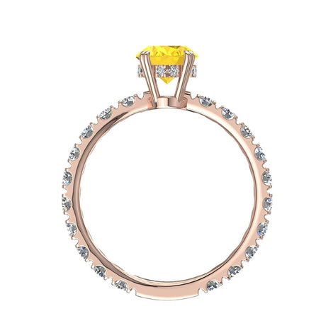 Solitario zaffiro giallo ovale e diamanti tondi Valentina oro rosa carati 3.00
