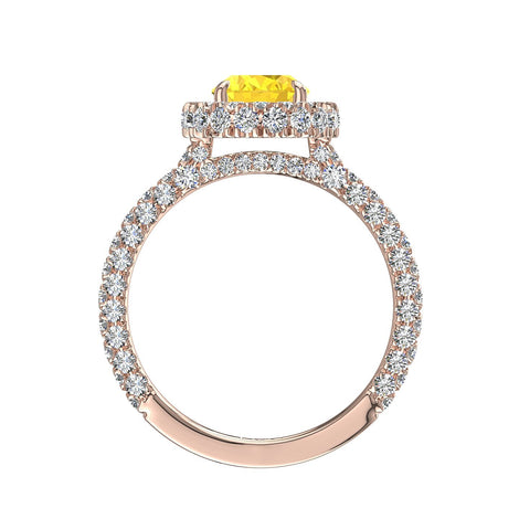 Solitario zaffiro giallo ovale e diamanti tondi Viviane in oro rosa 3.00 carati
