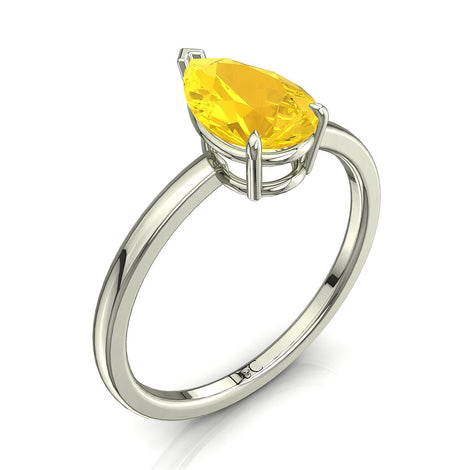Bella anello di fidanzamento in oro bianco con zaffiro giallo pera da 0.30 carati