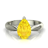 Anello di fidanzamento a pera con zaffiro giallo Elodie in oro bianco 0.30 carati