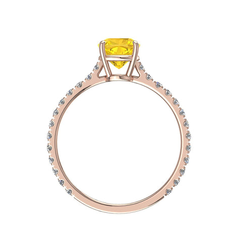 Bague saphir jaune princesse et diamants ronds 0.60 carat or rose Cindirella