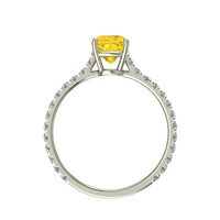 Anello di fidanzamento Princess con zaffiro giallo e diamanti tondi Cindirella in oro bianco 1.00 carati