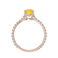 Bague saphir jaune princesse et diamants ronds 1.00 carat or rose Cindirella