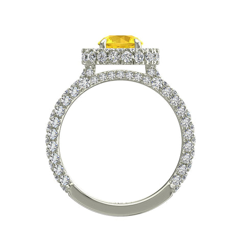 Anello di fidanzamento zaffiro giallo tondo e diamanti tondi 2.20 carati platino Viviane