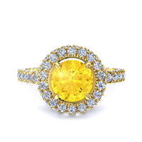 Solitario zaffiro giallo tondo e diamanti tondi oro giallo 2.50 carati Viviane