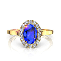 Anello di fidanzamento zaffiro ovale e diamanti tondi 0.60 carati oro giallo Capri