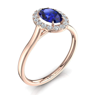 Anello di fidanzamento Capri con zaffiro ovale e diamante tondo da 0.60 carati