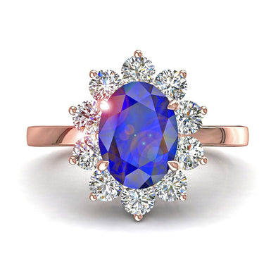 Anello di fidanzamento Diana con zaffiro ovale e diamante rotondo da 0.80 carati A/SI/oro rosa 18 carati