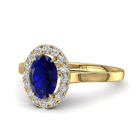 Anello di fidanzamento zaffiro ovale e diamanti tondi 1.70 carati oro giallo Capri