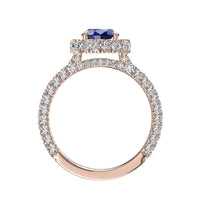 Anello di fidanzamento zaffiro ovale e diamanti tondi Viviane in oro rosa 1.70 carati