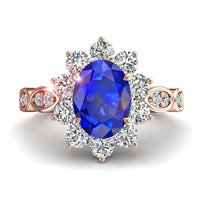 Anello di fidanzamento Elisabeth in oro rosa 2.00 carati con zaffiro ovale e diamanti tondi
