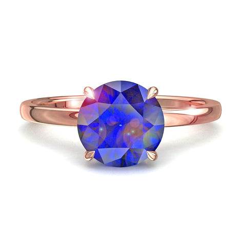 Bella anello di fidanzamento con zaffiro rotondo da 0.50 carati in oro rosa