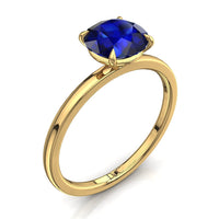 Bellissimo anello di fidanzamento con zaffiro rotondo da 1.10 carati in oro giallo