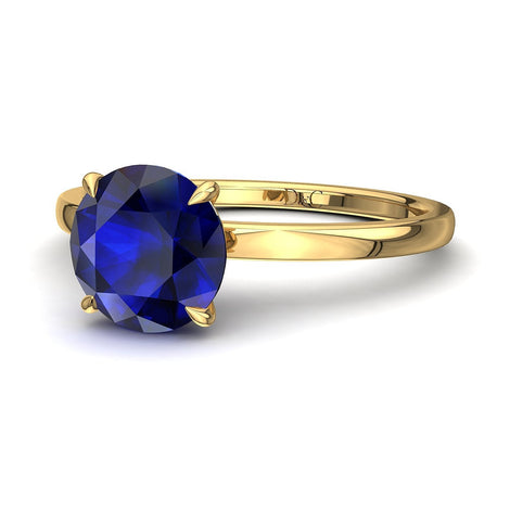 Bellissimo anello di fidanzamento con zaffiro rotondo da 1.30 carati in oro giallo