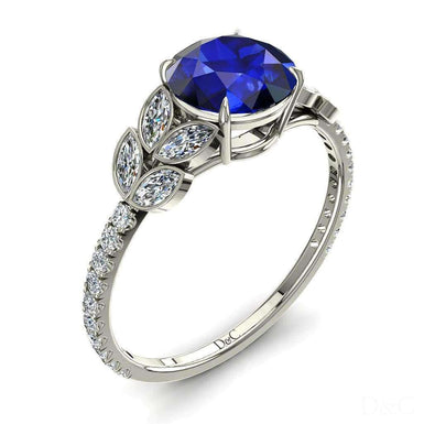 圆形蓝宝石和榄尖形钻石单石和圆形钻石 1.00 克拉安吉拉