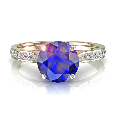 圆形蓝宝石戒指和圆形钻石 0.50 克拉 Ganna A / SI / 18k 白金