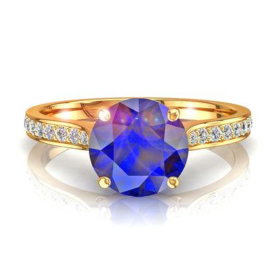 圆形蓝宝石戒指和圆形钻石 0.50 克拉 Ganna A / SI / 18k 黄金