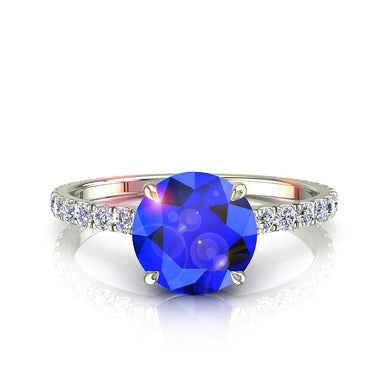 单石圆形蓝宝石和圆形钻石 0.60 克拉 Jenny A / SI / 18 克拉白金