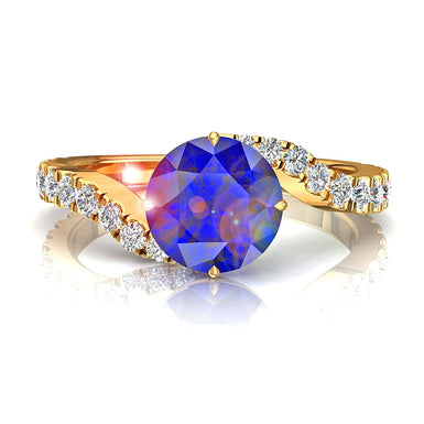圆形蓝宝石戒指和圆形钻石 0.80 克拉 Adriana A / SI / 18k 黄金