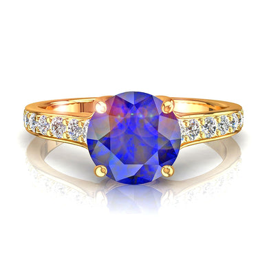 单石圆形蓝宝石和圆形钻石 0.80 克拉灰姑娘 A / SI / 18k 黄金