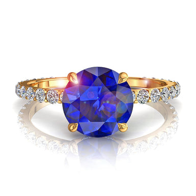 0.80 Carat Round Sapphire & Round Diamond Engagement Ring Valentine A/SI/18k Yellow Gold