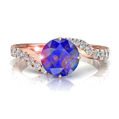 Adriana 0.80 克拉圆形蓝宝石和圆形钻石戒指 A / SI / 18k 玫瑰金