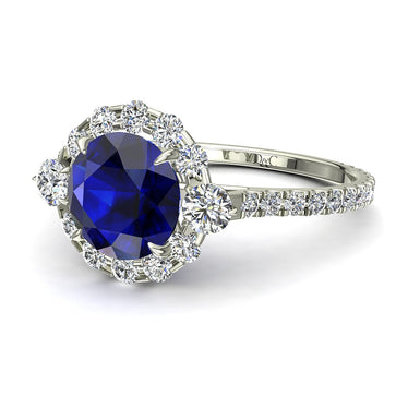 Alexandrina 1.00 Carat Round Sapphire and Round Diamond Engagement Ring