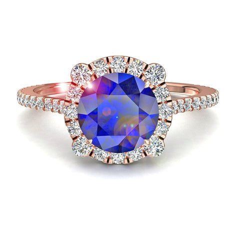 Anello di fidanzamento Alida in oro rosa 1.00 carati con zaffiro tondo e diamanti tondi