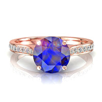 Anello di fidanzamento zaffiro tondo e diamanti tondi 1.10 carati oro rosa Ganna