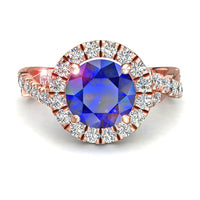 Anello di fidanzamento zaffiro tondo e diamanti tondi Ameglia oro rosa 1.20 carati