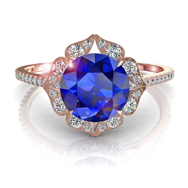 圆形蓝宝石和圆形钻石戒指 1.40 克拉 Arina A / SI / 18k 玫瑰金