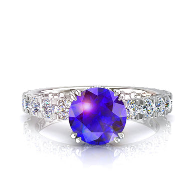 圆形蓝宝石和圆形钻石戒指 1.50 克拉 Valentina A / SI / 18k 白金