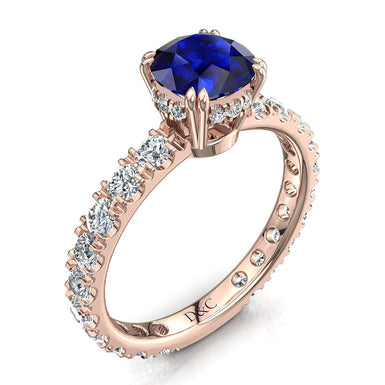Valentina 1.50 克拉圆形蓝宝石和圆形钻石戒指