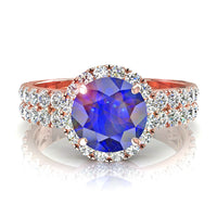 Anello di fidanzamento zaffiro tondo e diamanti tondi 1.60 carati oro rosa Portofino