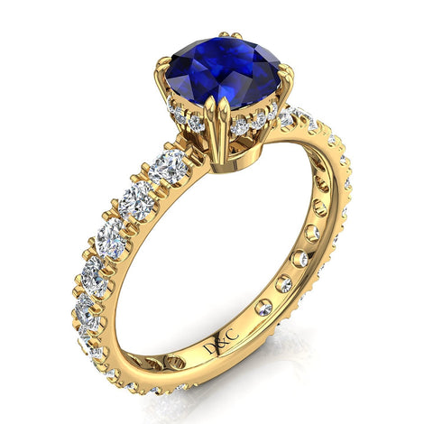 Anello di fidanzamento Valentina in oro giallo 1.70 carati con zaffiro tondo e diamanti tondi